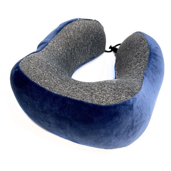 Подушка дорожная для шеи велюровая с эффектом памяти Sport (с завязками) Синяя 39771 фото