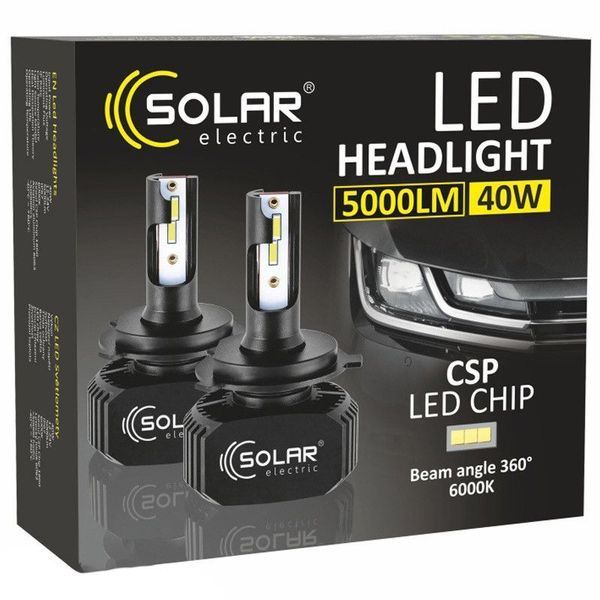 LED лампы автомобильные Solar H4 12/24V 5000Lm 40W 6000K IP65 2 шт радиатор (8204) 39382 фото