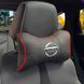 Подушка на підголівник з логотипом Nissan Екошкіра 3D Кольоровий лого Чорна-Червоний кант 1 шт 91673 фото 1