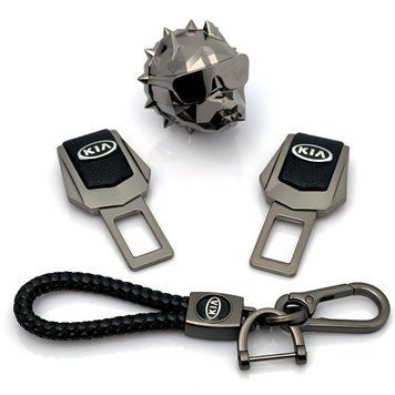 Автонабір На стилі №14 для Kia із заглушок ременів безпеки та брелока з логотипом / Ароматизатор Pitbull 39631 фото