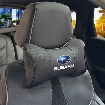 Подушка на підголівник з логотипом Subaru Екошкіра 3D Кольоровий лого Чорна-Чорний кант 1 шт 91616 фото