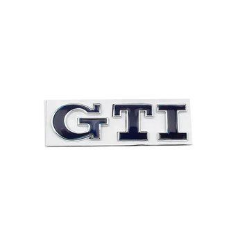 Емблема напис GTI для Volkswagen синя з сріблястою окантовкою 79х23 мм метал (на скотчі) 95644 фото