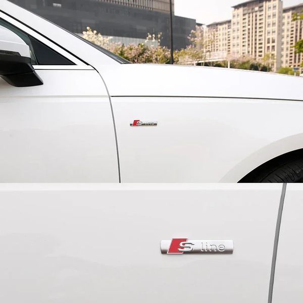 Емблема напис Sline для Audi матове срібло 72х17мм метал (на скотчі) 95519 фото