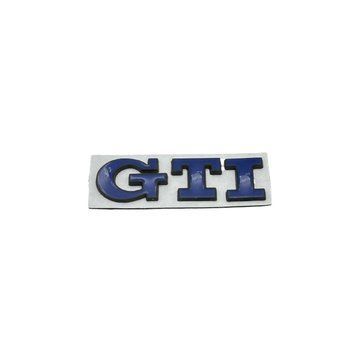 Емблема напис GTI для Volkswagen синя з чорною окантовкою 79х23 мм метал (на скотчі) 95645 фото