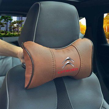 Подушка на подголовник с логотипом Citroen Экокожа 3D Цветной лого Коричневые-Коричневый кант 1 шт 91618 фото