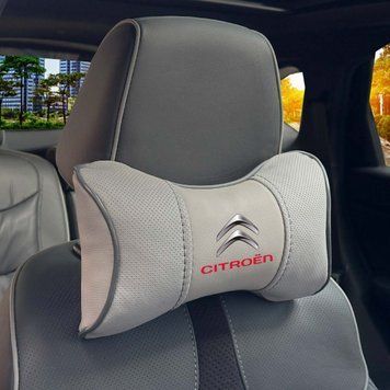 Подушка на подголовник с логотипом Citroen Экокожа 3D Цветной лого Серые-Серый кант 1 шт 91619 фото