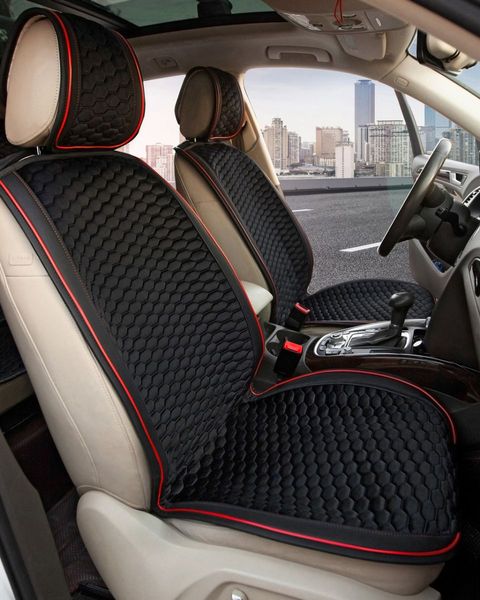 Накидки для передних сидений Алькантара Palermo Premium Черные Красный кант 2 шт 9900 фото