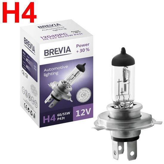 Автолампа галогенна Brevia + 30% H4 12V 60/55W 1 шт (12040PC) 34794 фото