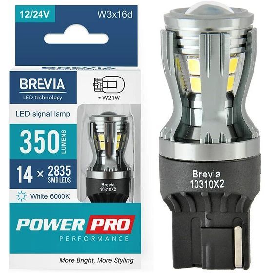 LED автолампа Brevia PowerPro 12/24V W21W 14x2835SMD 350Lm 6000K CANbus Огігінал 2 шт (10310X2) 10310X2 фото