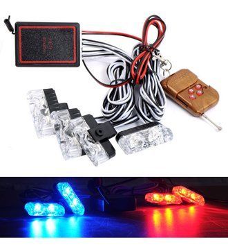 Страбоскоп Світлодіодний 12V 4x2 LED/DRL 50x25x13 мм Червоний і Синій Світло (9202R/B) 100976 фото