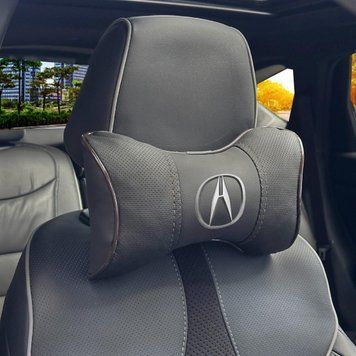 Подушка на підголівник з логотипом Acura Екошкіра 3D Кольоровий лого Чорна-Коричневий кант 1 шт 91781 фото