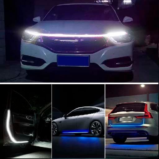 Подсветка Капота Гибкая 12V LED Динамическая Белая 150 см (Боковое свечение) 68636 фото