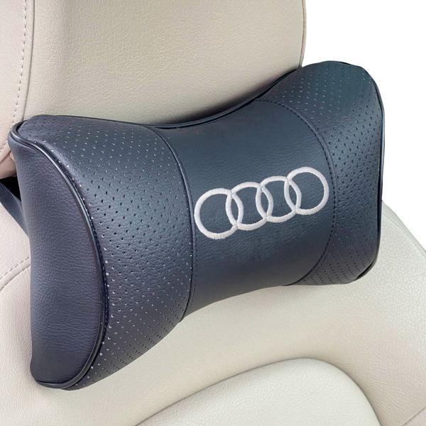 Подушка на підголовник з логотипом Audi екошкіра Чорна 1 шт 8327 фото