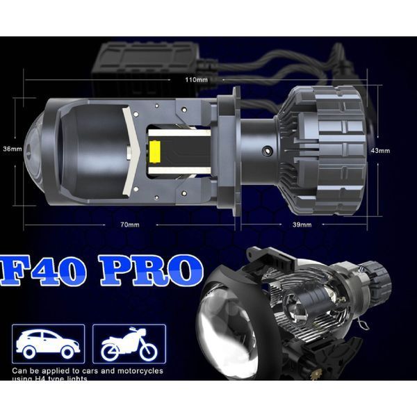 LED лампи автомобільні F40 PRO H4 140W 14000Lm 6000K (Лінзовані D36 мм +350% З Обманкою Canbus) 82175 фото