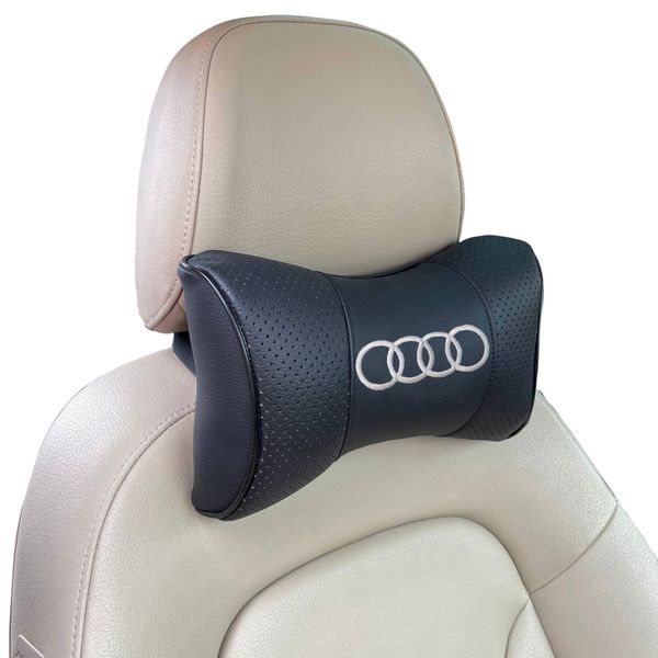 Подушка на подголовник с логотипом Audi экокожа Черная 1 шт 8327 фото