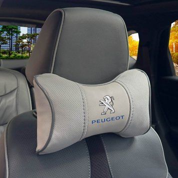 Подушка на підголівник з логотипом Peugeot Екошкіра 3D Кольоровий лого Сірі-Сірий кант 1 шт 91635 фото