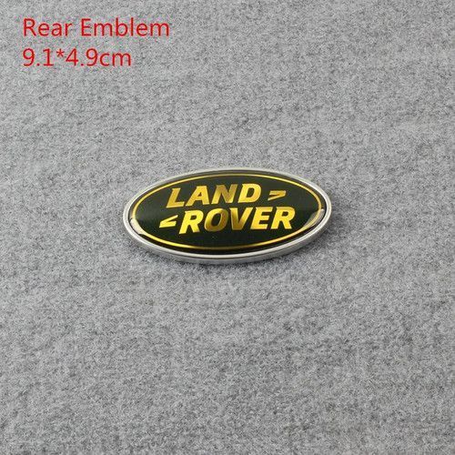 Эмблема задняя LAND ROVER хаки золотая надпись с Хром ободом 91х50 мм металл (на скотче) 746354324354 96051 фото