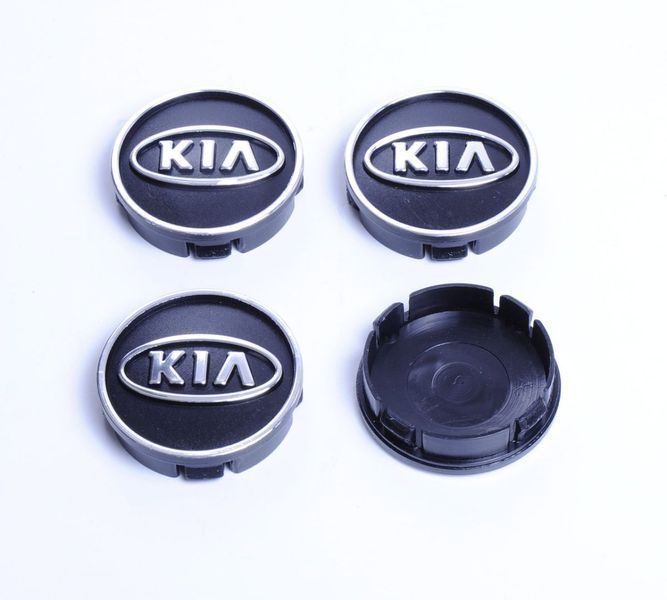 Ковпачки на литі диски Kia 60/55 мм об'ємний логотип Чорні 4 шт 23021 фото