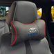 Подушка на підголівник з логотипом Daewoo Екошкіра 3D Кольоровий лого Чорна-Червоний кант 1 шт 91753 фото