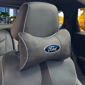 Подушка на підголівник з логотипом Ford Екошкіра 3D Кольоровий лого Сірі-Сірий кант 1 шт 91731 фото