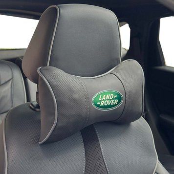 Подушка на підголівник з логотипом Land Rover Екошкіра 3D Кольоровий лого Чорна-Сірий кант 1 шт 91831 фото