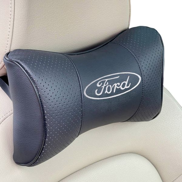 Подушка на підголовник з логотипом Ford Еко-шкіра чорна (1шт) 7 фото