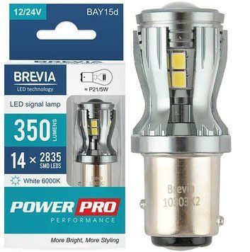 LED автолампа Brevia PowerPro 12/24V W21/5W 14x2835SMD 350Lm 6000K CANbus BAY 15d 2 шт (10303X2) 10303X2 фото