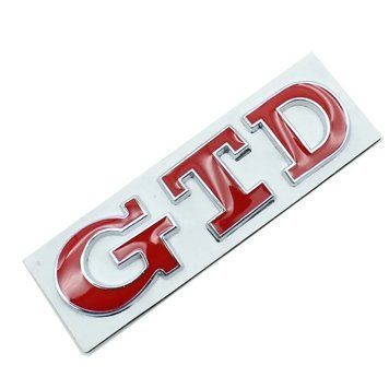 Емблема напис GTD для Volkswagen червона з сріблястою окантовкою 84х23 мм метал (на скотчі) 95649 фото