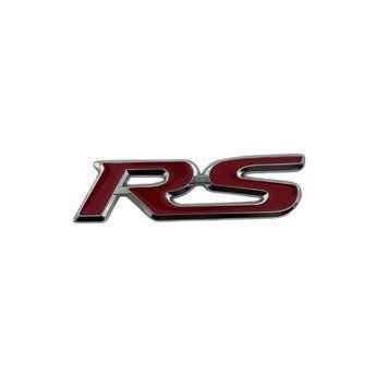 Емблема напис RS червона з сріблястою окантовкою 89х24мм метал (на скотчі) 95589 фото