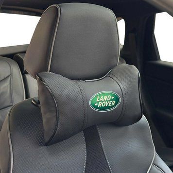 Подушка на підголівник з логотипом Land Rover Екошкіра 3D Кольоровий лого Чорна-Чорний кант 1 шт 91832 фото