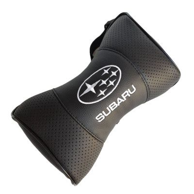 Подушка на підголовник з логотипом Subaru екошкіра чорна 1 шт 9 фото