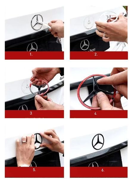 Эмблема задняя Mercedes-Benz W117 черная глянцевая 82 мм (3 направляющие скотч) OEM A1178170016 95535 фото
