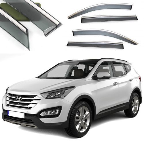 Дефлекторы окон ветровики Benke для Hyundai Santa Fe 2013-2020 Хром Молдинг Из Нержавеющей Стали 3D 57232 фото