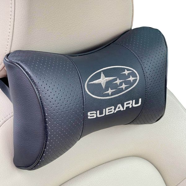 Подушка на підголовник з логотипом Subaru екошкіра чорна 1 шт 9 фото