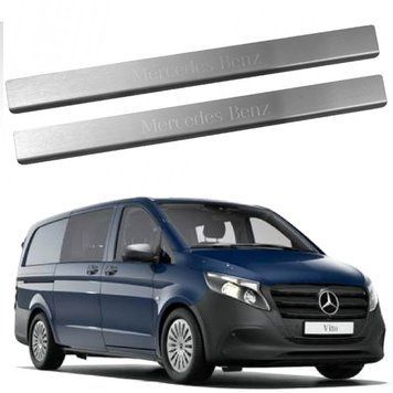 Накладки на пороги для Mercedes-Benz Vito III / V-class II (W447) Нержавейка с загибом и Логотипом 2 шт (Premium P-ME06) 96541 фото