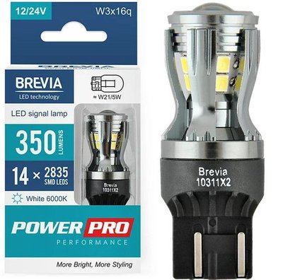 LED автолампа Brevia PowerPro 12/24V W21/5W 14x2835SMD 350Lm 6000K CANbus Оригінал 2 шт (10311X2) 10311X2 фото