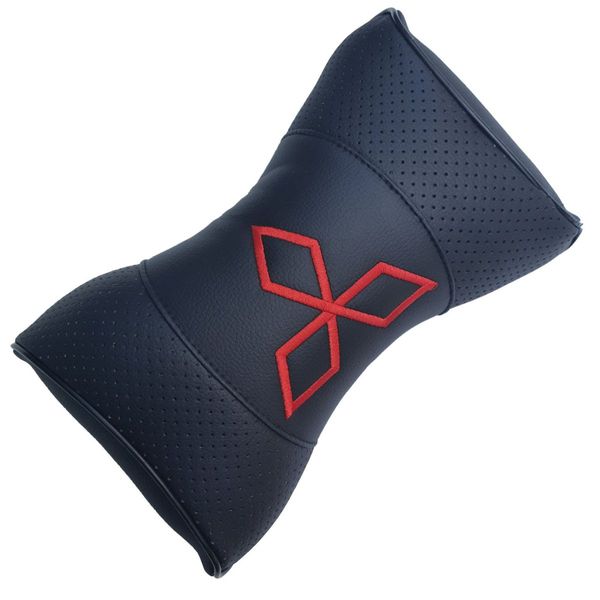 Подушка на подголовник с логотипом Mitsubishi экокожа Черная 1 шт 8330 фото