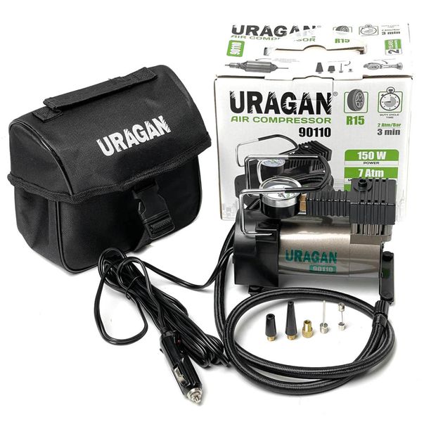 Автомобільний компресор URAGAN 12V 12А 35л/хв 150Вт 1 м шланг (90110) 90110 фото