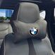 Подушка на підголівник з логотипом BMW Екошкіра 3D Кольоровий лого Чорно-Коричневий кант 1 шт 91559 фото
