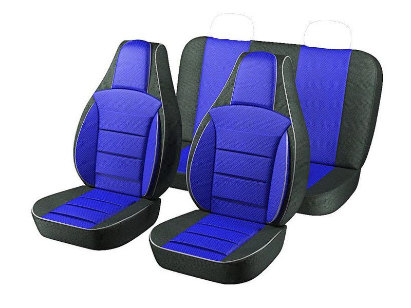 Чехлы Пилот для сидений ВАЗ 2107 Черный кожзам Синяя ткань 32336 фото