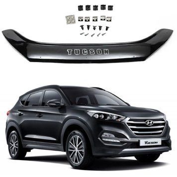 Дефлектор капота мухобойка для Hyundai Tucson (TL) 2015-2021 (Voron Glass) MH10615 96491 фото