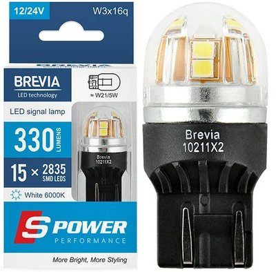 LED автолампа Brevia Spower 12/24V W21/5W 15x2835SMD 330Lm 6000K Оригінал CANbus 2 шт (10211X2) 10211X2 фото