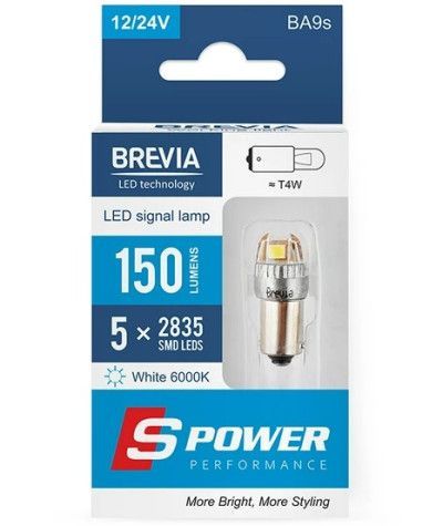 LED автолампа Brevia Spower 12/24V T4W 4x2835SMD 150Lm 6000K CANbus 2 шт Оригінал (10219X2) 10219X2 фото