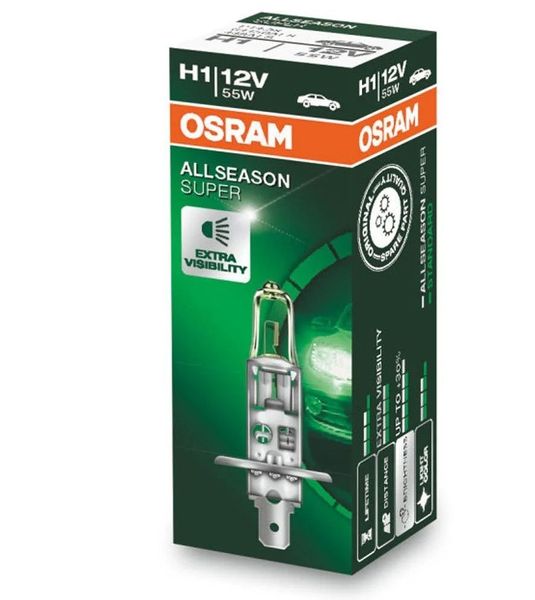 Автолампа галогенна Osram AllSeason Super H1 55W 12V 1 шт (64150ALS) 00000054193 фото