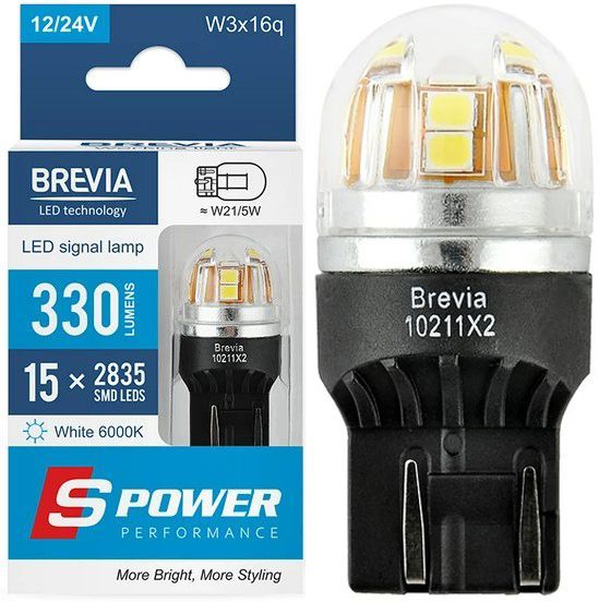 LED автолампа Brevia Spower 12/24V W21/5W 15x2835SMD 330Lm 6000K Оригинал CANbus 2 шт (10211X2) 10211X2 фото