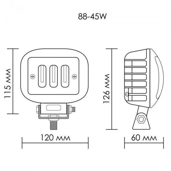 Фари додаткові LED 45W (15W*3) 10-30V 120x100x60 mm / Ближній (Крилення знизу) 88BC Синій обід (4 219) 60140 фото