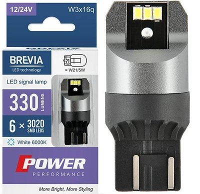 LED автолампа Brevia Power 12/24V T20/5 W21/5W 6x3020SMD 330Lm 6000K CANbus Оригінал 2 шт (10111X2) 10111X2 фото