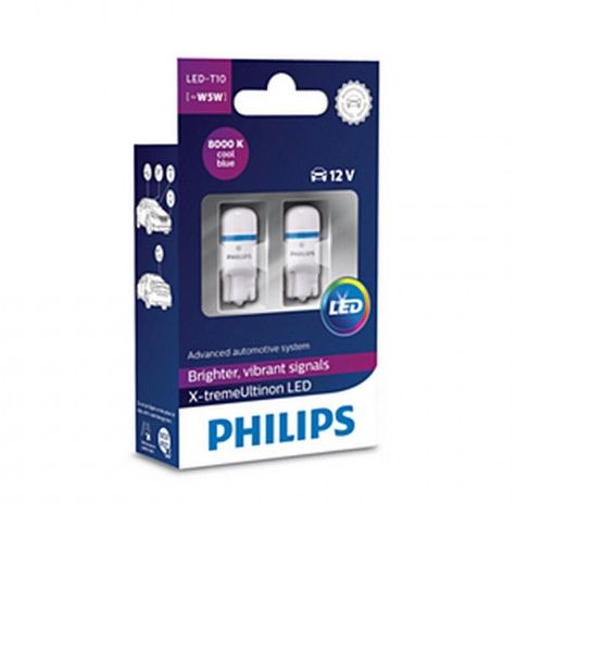 Світлодіод 12V Т10 Білий Ultinon Philips 127998000КХ2 8000K+50Lm 2шт 49201 фото