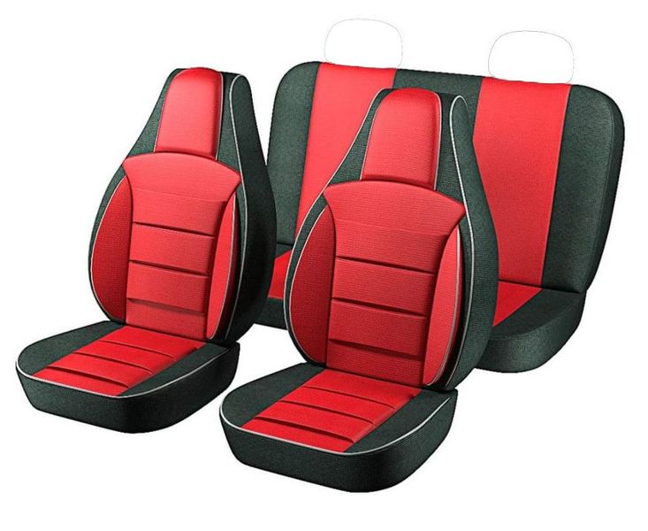 Чехлы Пилот для сидений ВАЗ 2107 Черная ткань Красная ткань 30461 фото