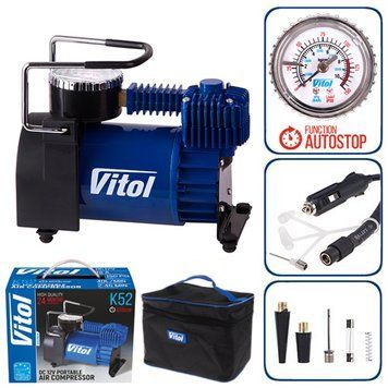 Компрессор автомобильный Vitol 150psi 15Amp 40л R13-R16 Автостоп прикуриватель (K-52) 91313 фото